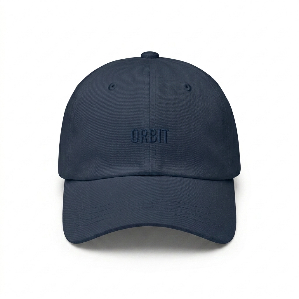Custom Classic Dad Hat design direction 1: Tonal Minimalist Wordmark featuring the ORBIT wordmark