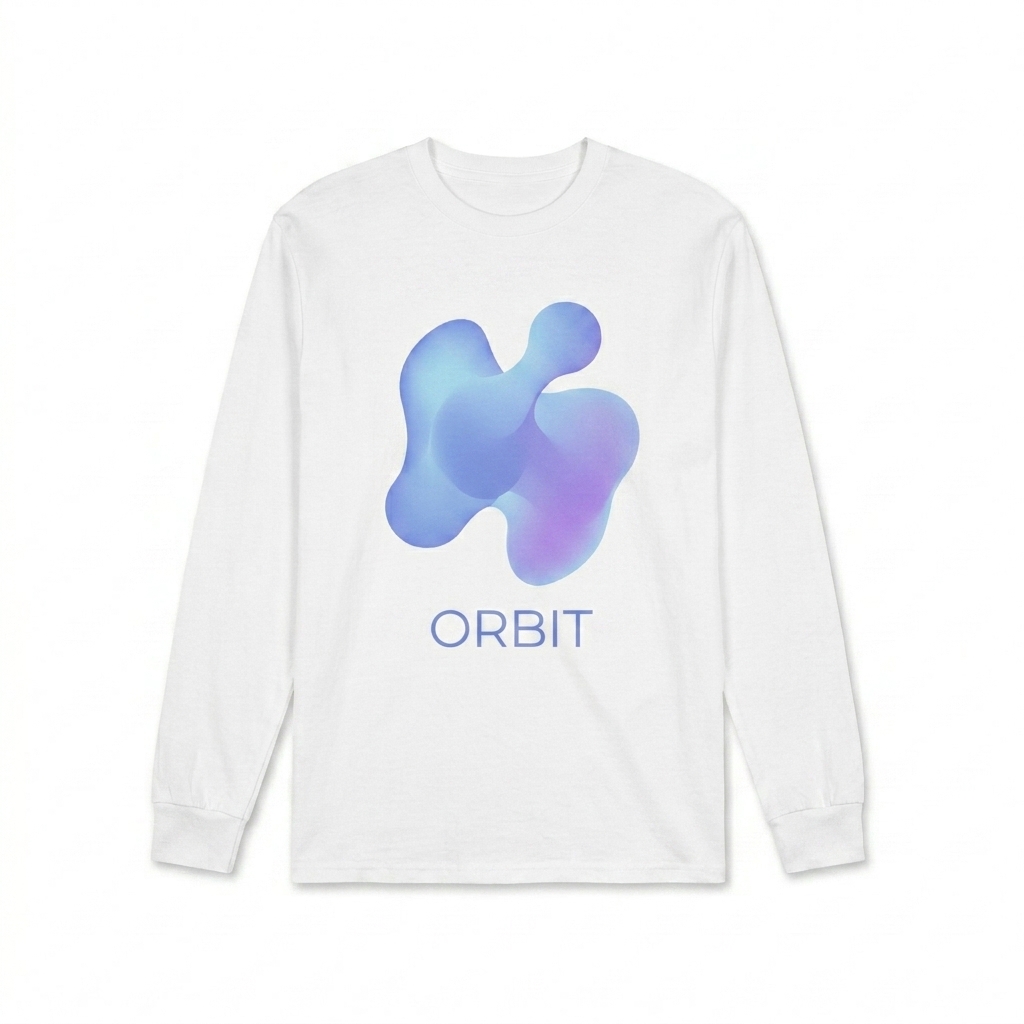 Custom Classic Long Sleeve T-Shirt design direction 2: Bold Abstract Graphic featuring the ORBIT wordmark