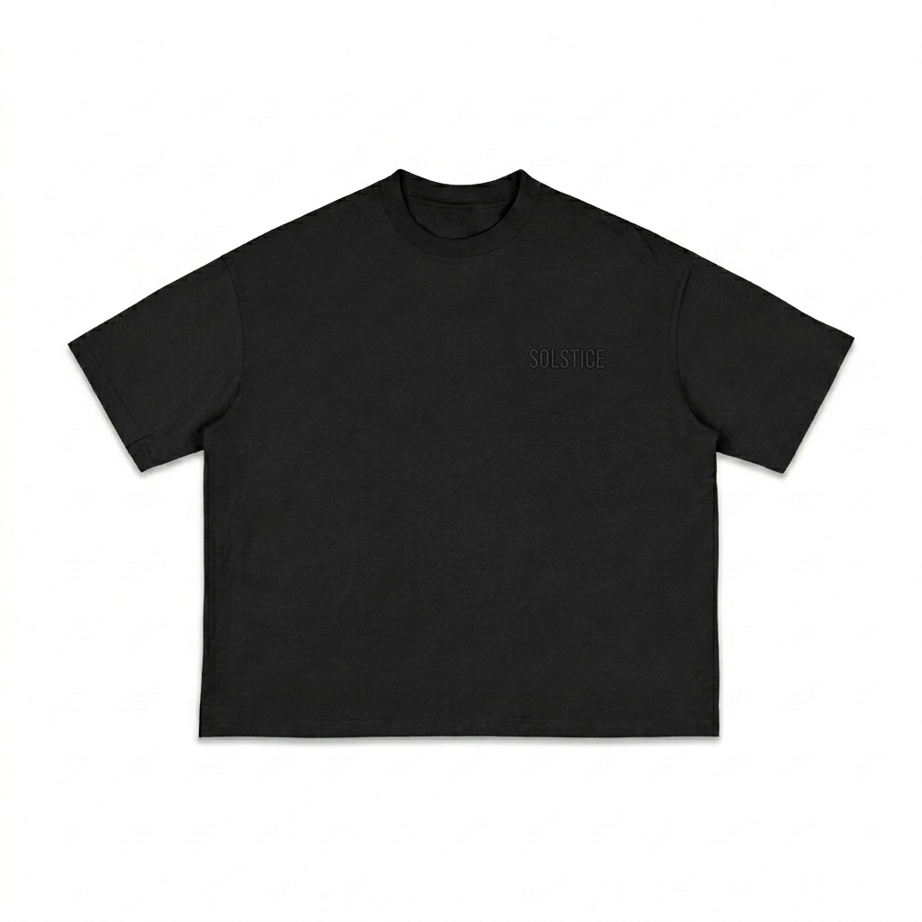 Custom Classic Loose Boxy Tee design direction 1: Tonal Minimalist Wordmark featuring the SOLSTICE wordmark