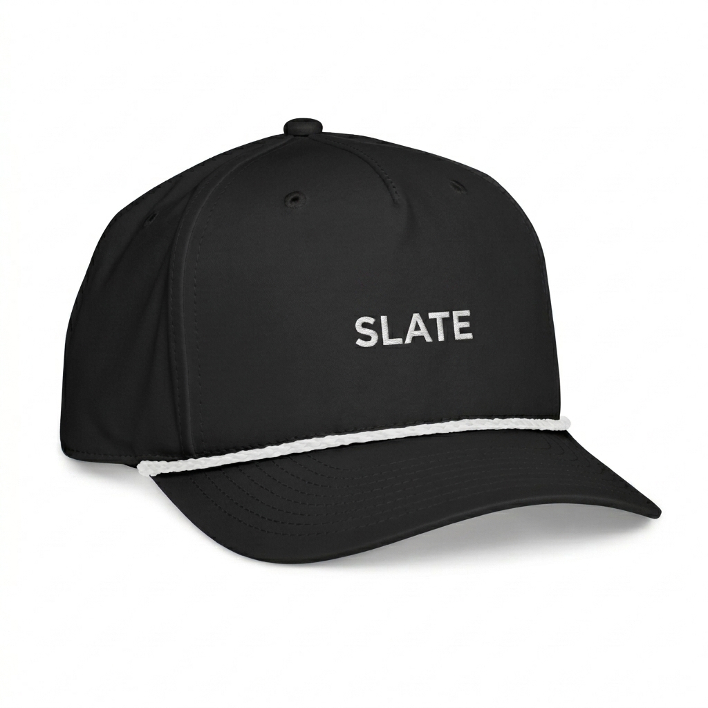 Custom Classic Rope Cap design direction 1: Tonal Minimalist Wordmark featuring the SLATE wordmark