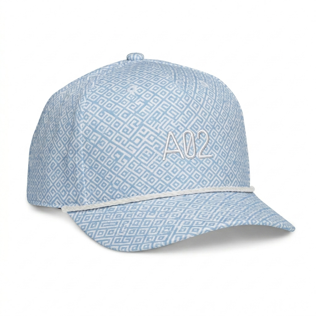 Custom Classic Rope Cap design direction 3: Geometric Line Monogram featuring the AXIS 02 wordmark