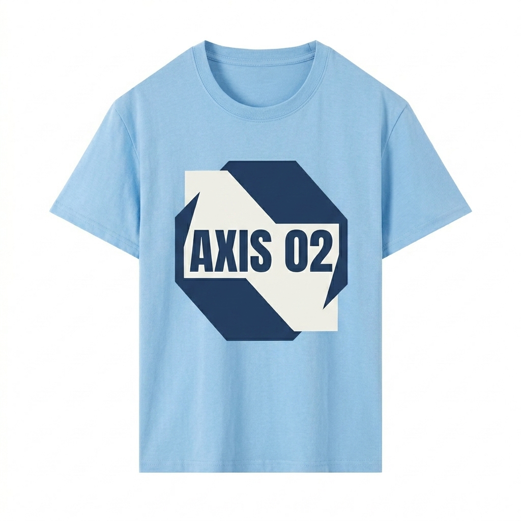 Custom Classic Unisex T-Shirt design direction 2: Bold Abstract Graphic featuring the AXIS 02 wordmark