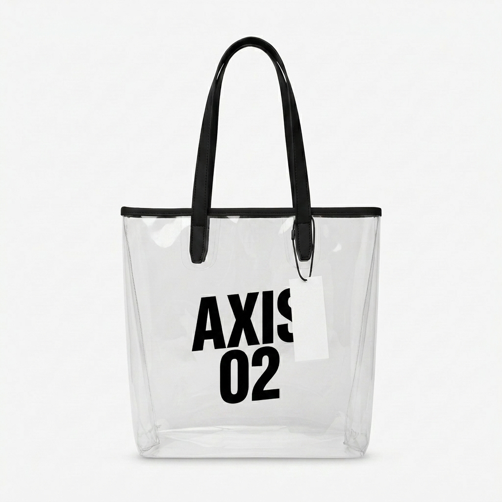 Custom Clear Utility Tote Bag design direction 3: Typography Experiment featuring the AXIS 02 wordmark