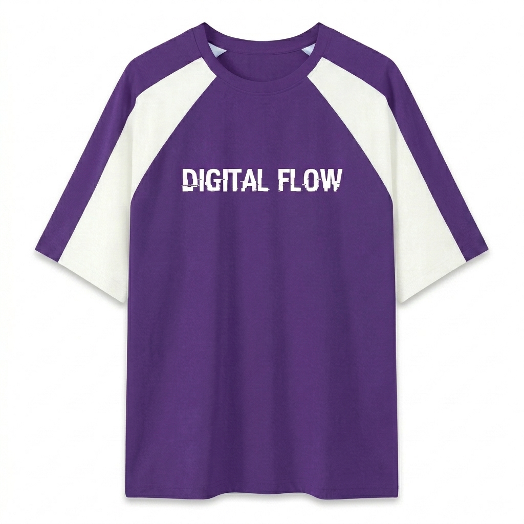 Custom Color Block Raglan T-Shirt design direction 3: Y2K Digital Type featuring the DIGITAL FLOW wordmark