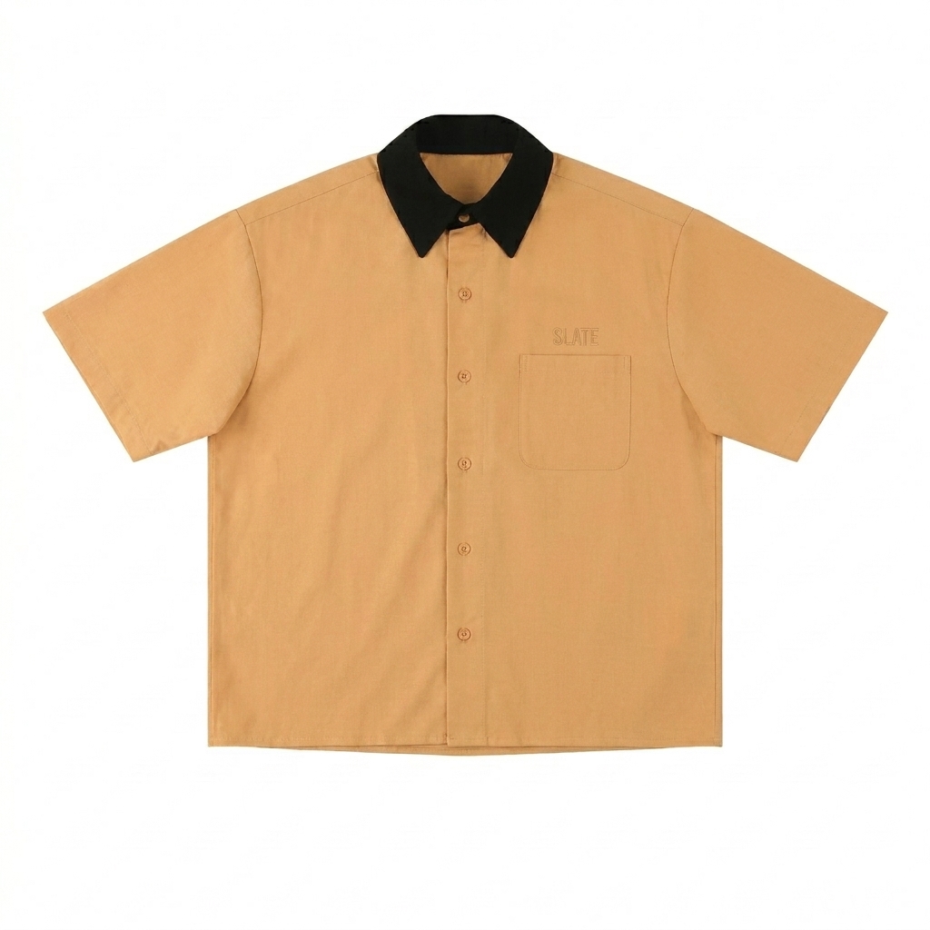 Custom Color Block Short Sleeve Shirt design direction 1: Tonal Minimalist Wordmark featuring the SLATE wordmark