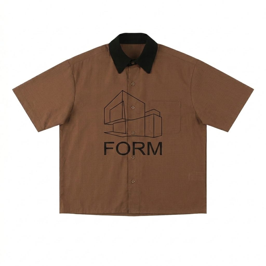 Custom Color Block Short Sleeve Shirt design direction 3: Abstract Line Drawing featuring the FORM wordmark