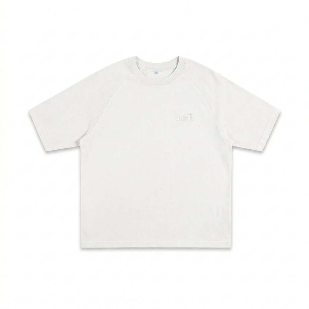 Custom Color-Blocked Raglan Sleeve T-Shirt design direction 1: Subtle Identity featuring the SLATE wordmark