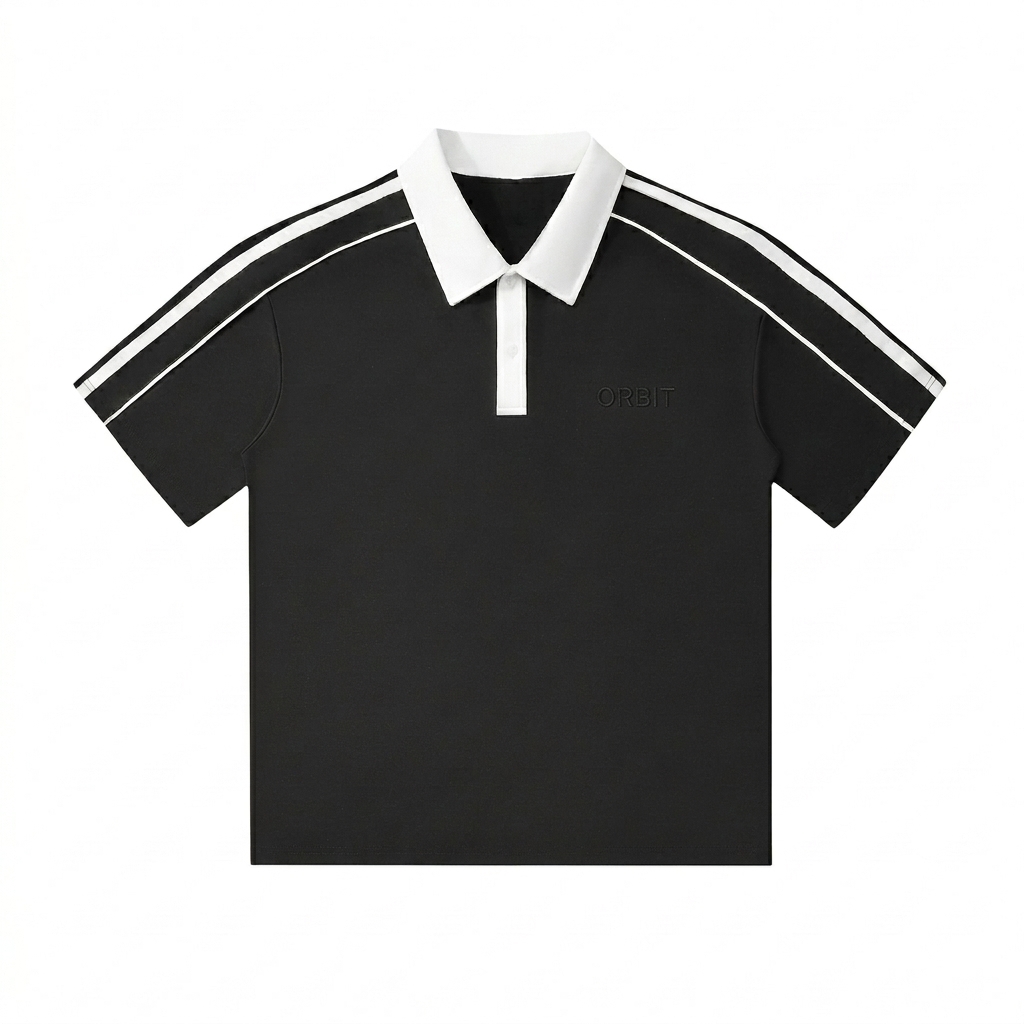 Custom Contrast Collar Short-Sleeve Polo Shirt design direction 1: Tonal Embroidered Wordmark featuring the ORBIT wordmark