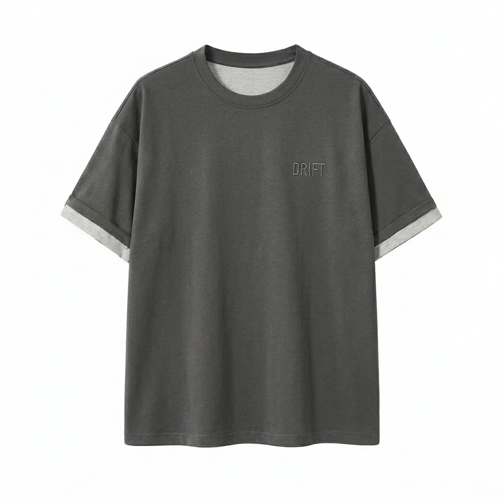 Custom Contrast Cuff T-Shirt design direction 1: Subtle Brand Mark featuring the DRIFT wordmark