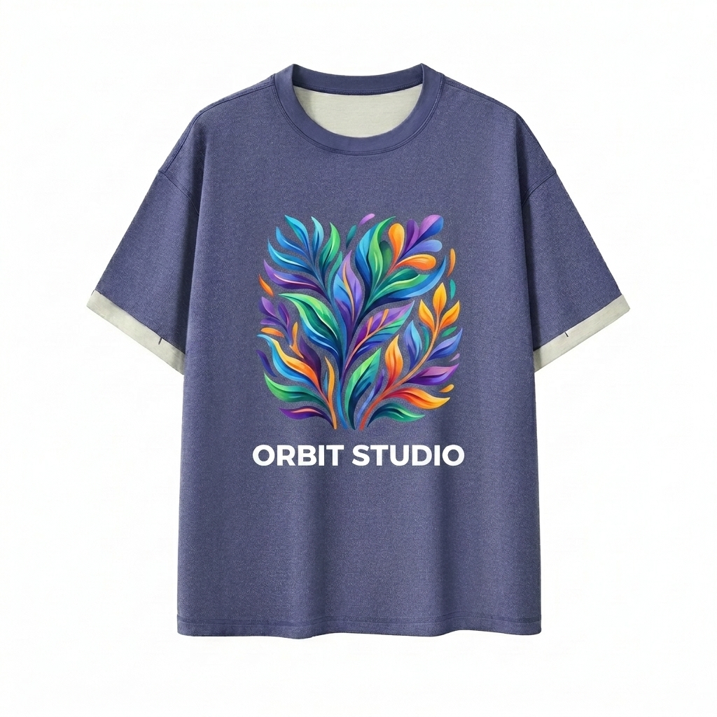 Custom Contrast Cuff T-Shirt design direction 2: Abstract Nature Graphic featuring the ORBIT STUDIO wordmark