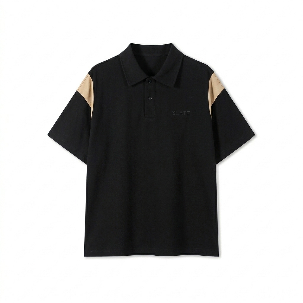 Custom Contrast Panel Cotton Polo design direction 1: Tonal Minimalist Wordmark featuring the SLATE wordmark