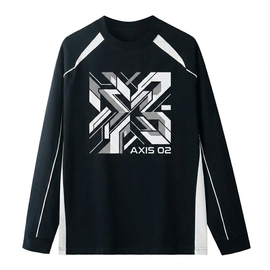 Custom Contrast Panel Raglan Sweatshirt design direction 2: Abstract Geometric Graphic featuring the AXIS 02 wordmark