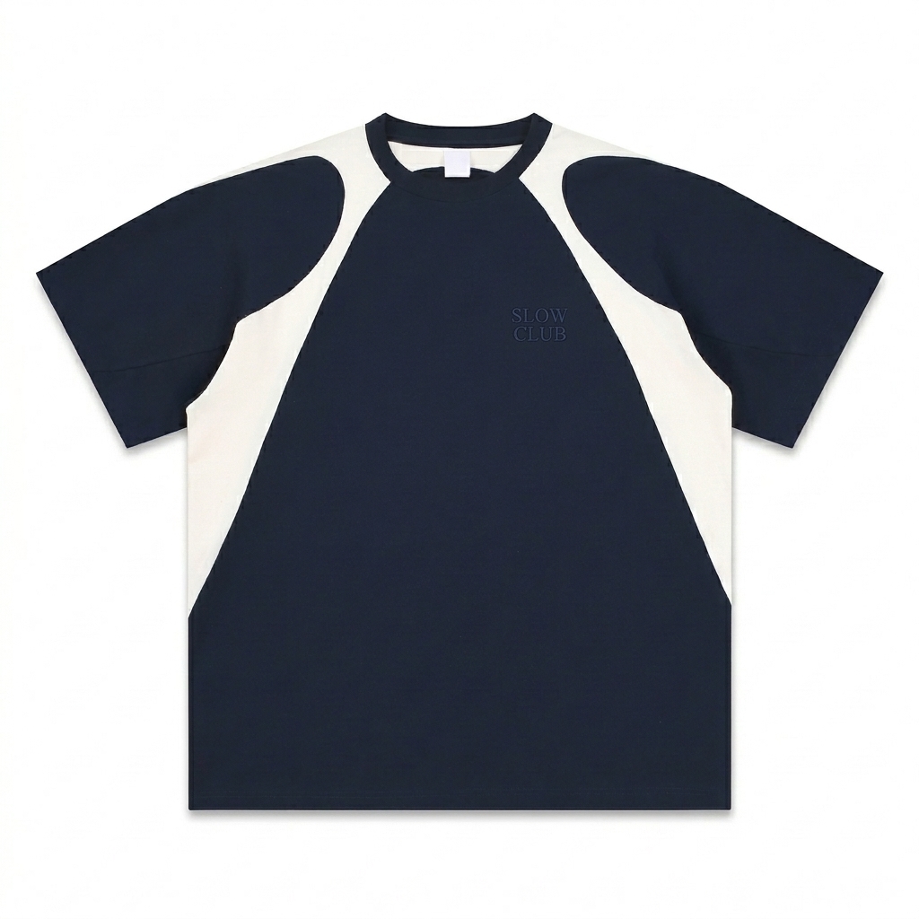 Custom Contrast Panel T-Shirt design direction 1: Tonal Heritage Wordmark featuring the SLOW CLUB wordmark