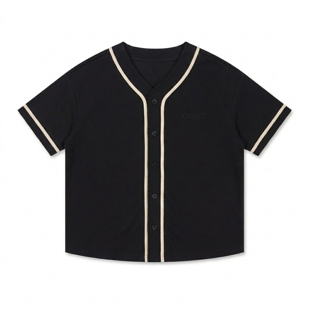 Custom Contrast Piped Button-Up Jersey design direction 1: Minimalist Wordmark featuring the ORBIT wordmark