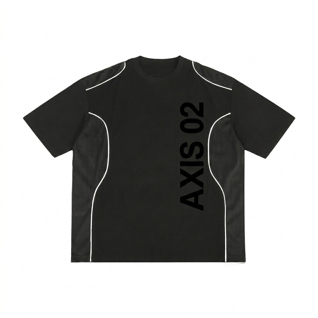 Custom Contrast Piped Panel T-Shirt design direction 3: Typography Experiment featuring the AXIS 02 wordmark