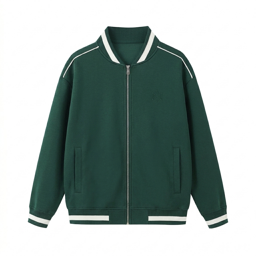 Custom Contrast Piping Bomber Jacket design direction 2: Minimalist Tonal Emblem featuring the AXIS 02 wordmark