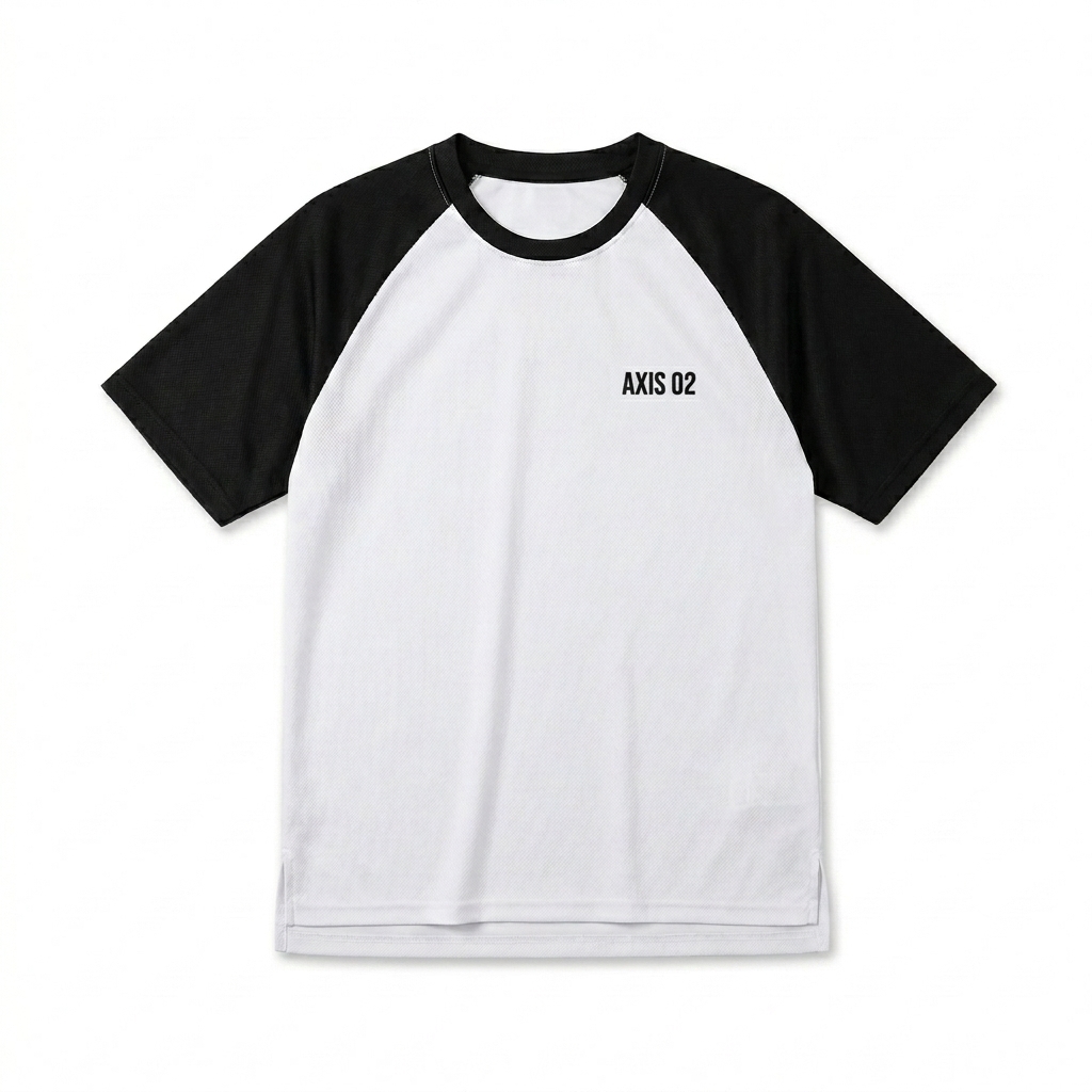 Custom Contrast Raglan Mesh T-Shirt design direction 1: Tonal Utility Wordmark featuring the AXIS 02 wordmark