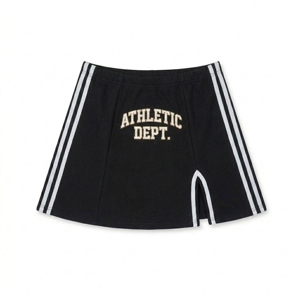 Custom Contrast Side Stripe Skirt design direction 3: Retro Collegiate Emblem featuring the ATHLETIC DEPT. wordmark