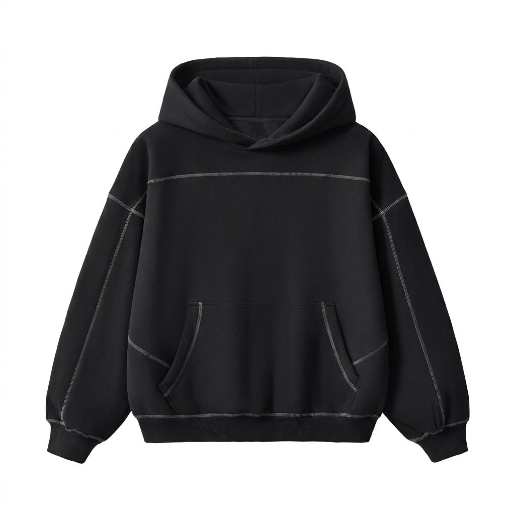 Custom Contrast-Stitched Boxy Fleece Hoodie — Hoodies