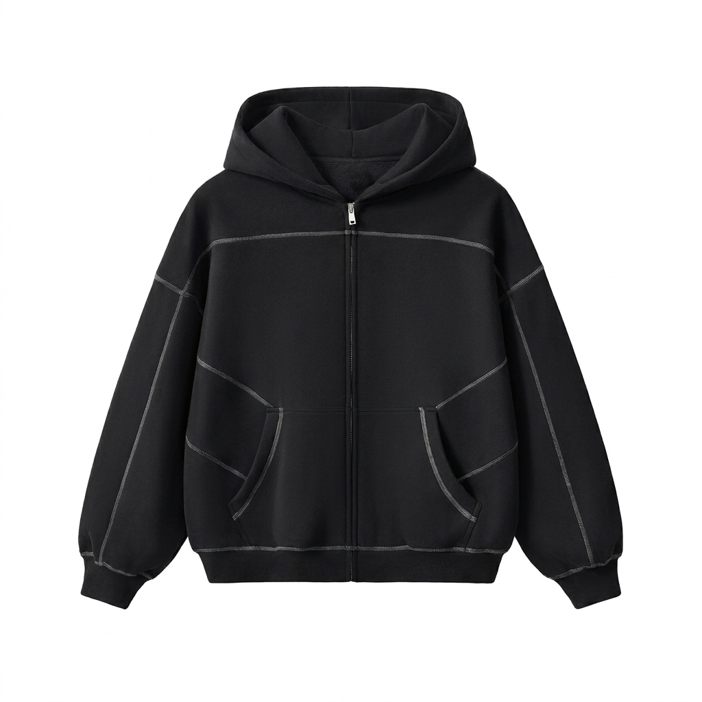 Custom Contrast-Stitched Boxy Zip Hoodie — Hoodies