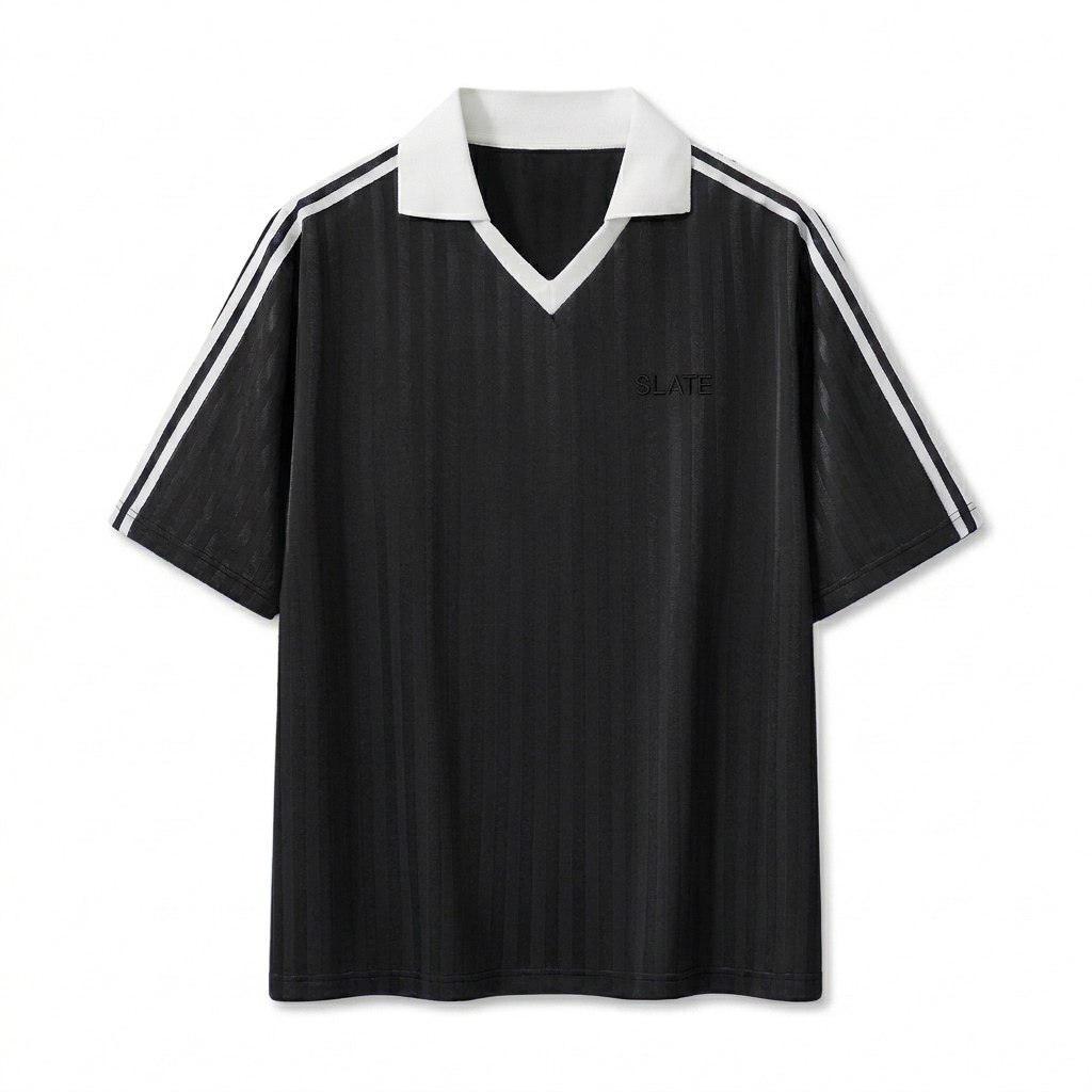 Custom Contrast Collar Striped Soccer Jersey design direction 1: Tonal Athletic Wordmark featuring the SLATE wordmark