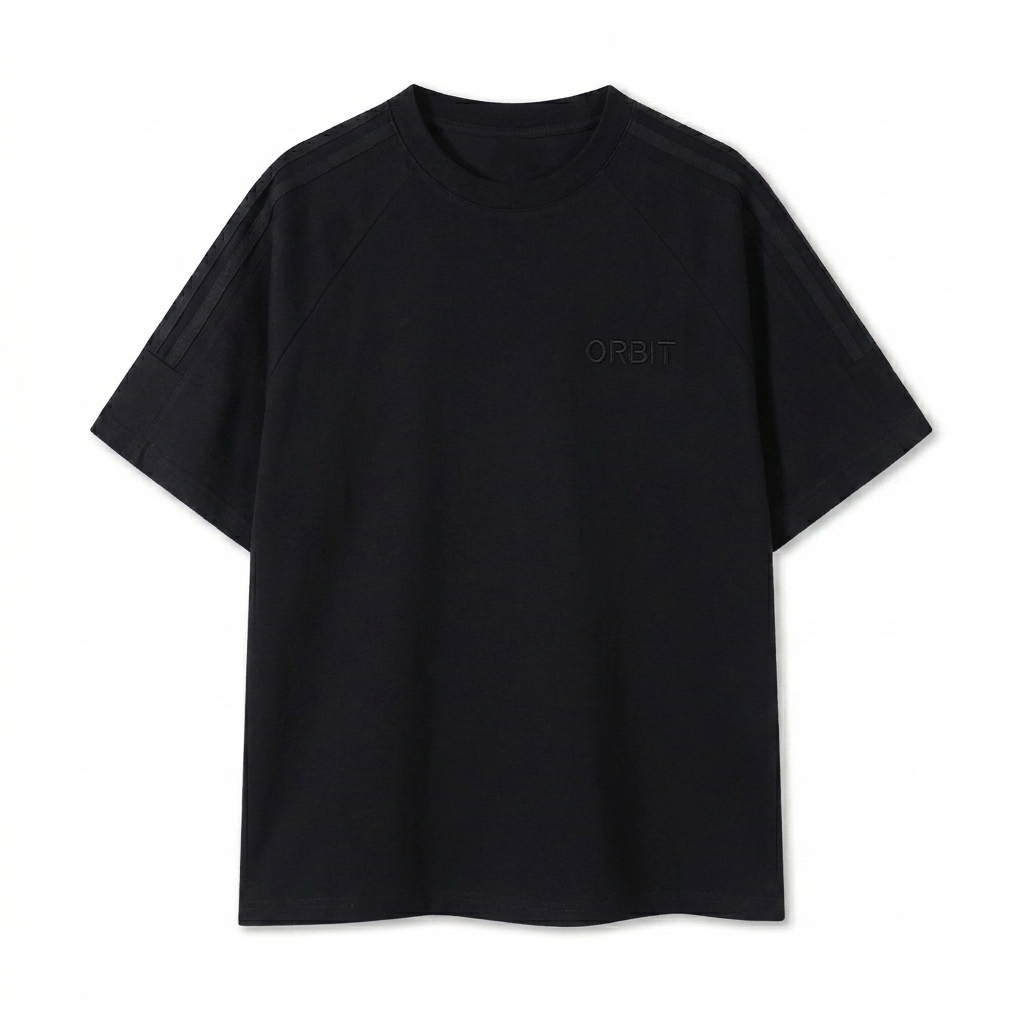 Custom Contrast Tape Crewneck T-Shirt design direction 1: Tonal Minimalist Wordmark featuring the ORBIT wordmark