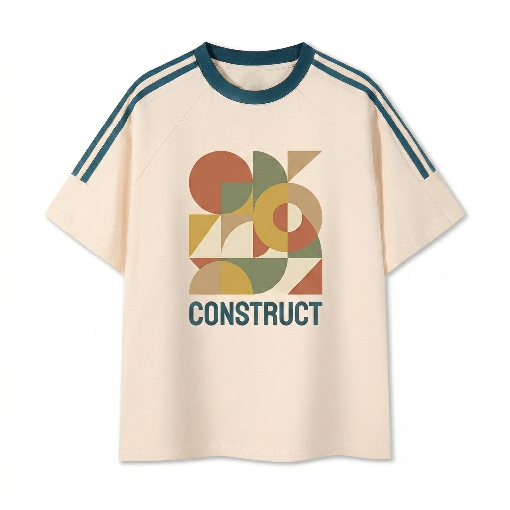 Custom Contrast Tape Crewneck T-Shirt design direction 2: Abstract Geometric Graphic featuring the CONSTRUCT wordmark