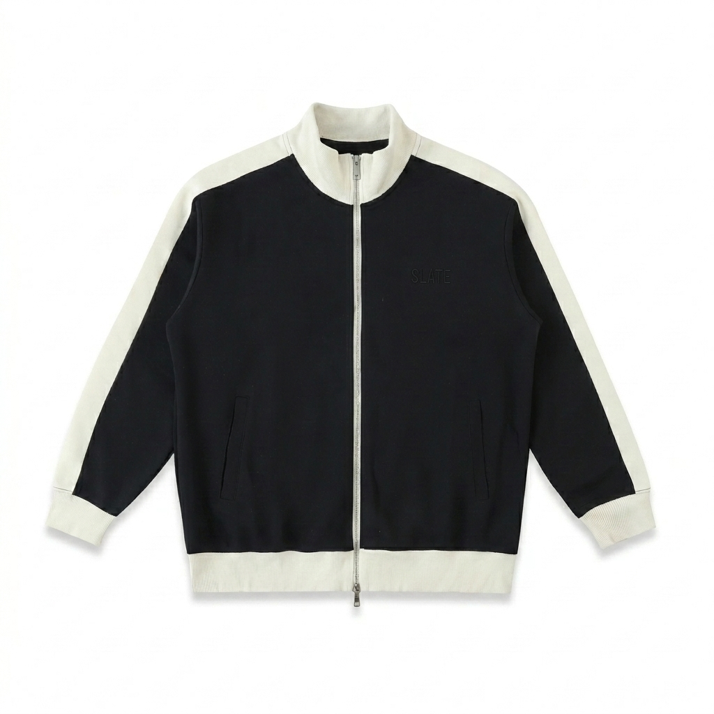 Custom Contrast Trim Stand Collar Jacket design direction 1: Tonal Minimalist Wordmark featuring the SLATE wordmark