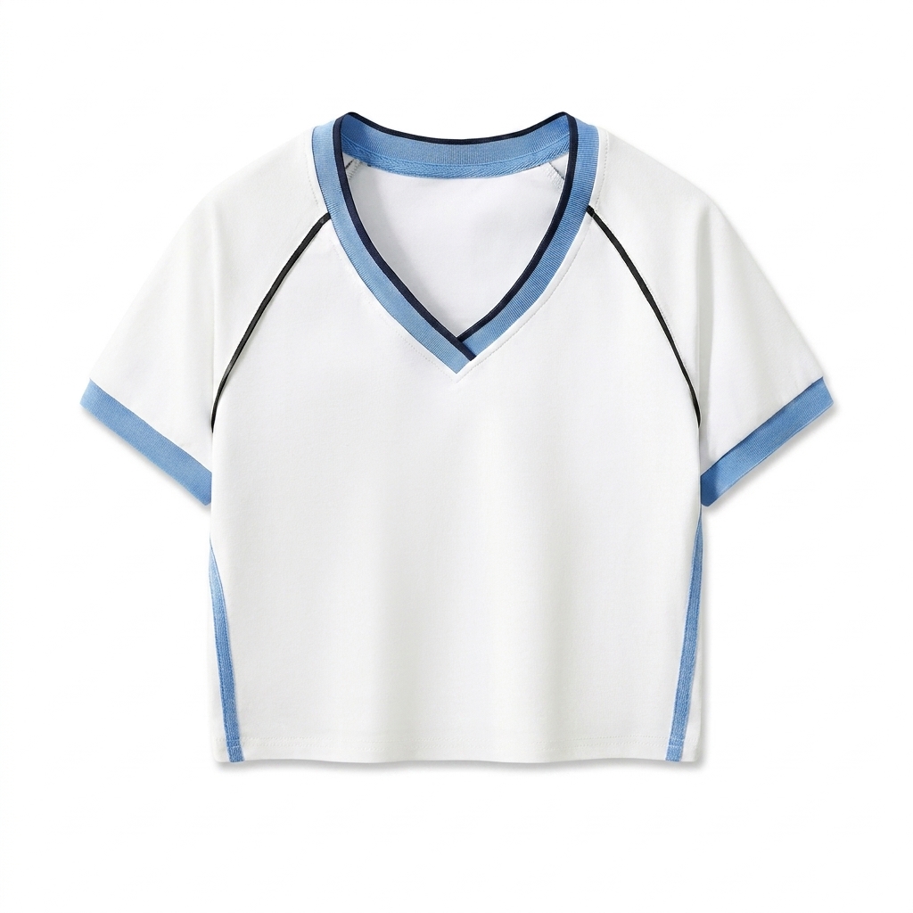 Custom Contrast Trim V-Neck Crop T-Shirt — T-Shirts