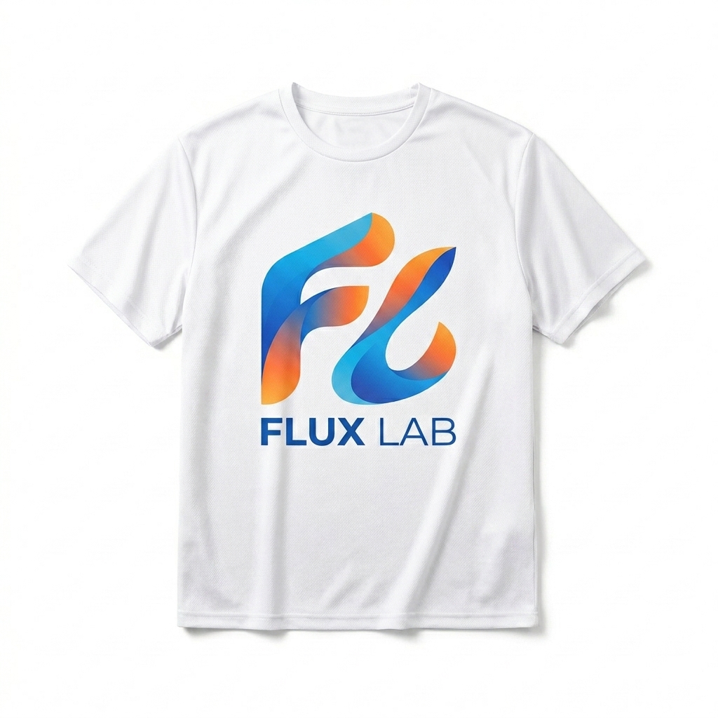 Custom Cooling Performance T-Shirt design direction 2: Bold Abstract Graphic featuring the FLUX LAB wordmark
