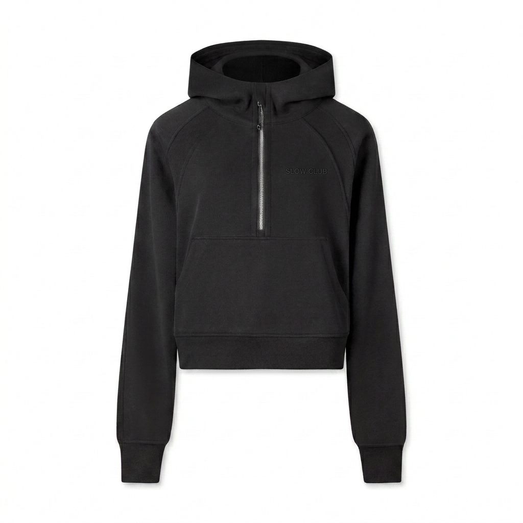 Custom Cropped Half-Zip Hoodie design direction 1: Tonal Minimalist Wordmark featuring the SLOW CLUB wordmark