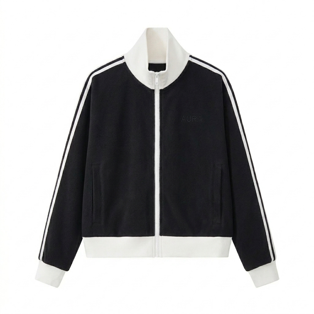 Custom Cropped Track Jacket design direction 1: Tonal Luxe Wordmark featuring the AURA wordmark