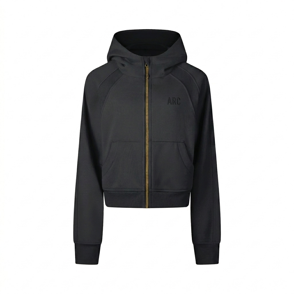 Custom Cropped Zip-Up Hoodie design direction 1: Tonal Minimalist Wordmark featuring the ARC wordmark
