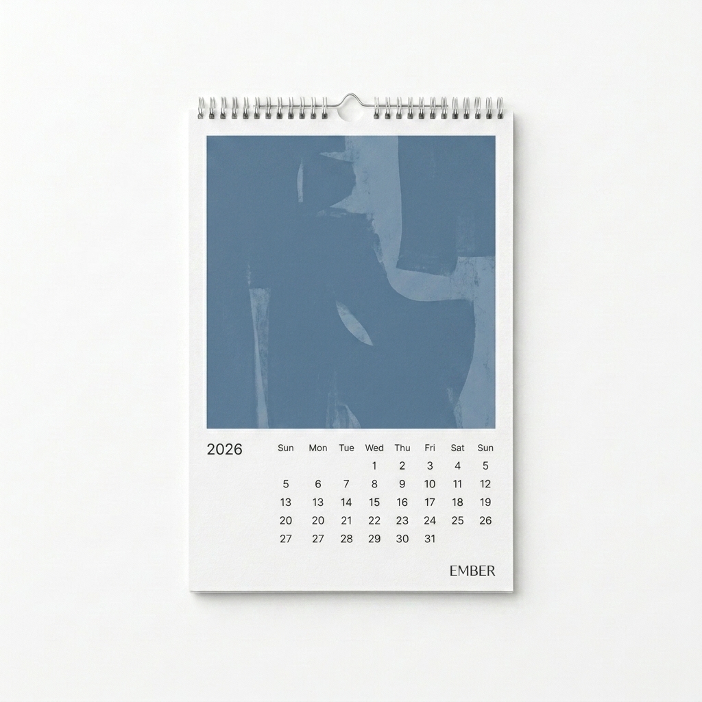 Custom Custom 2026 Wall Calendar design direction 1: Minimalist Monthly Focus featuring the EMBER wordmark