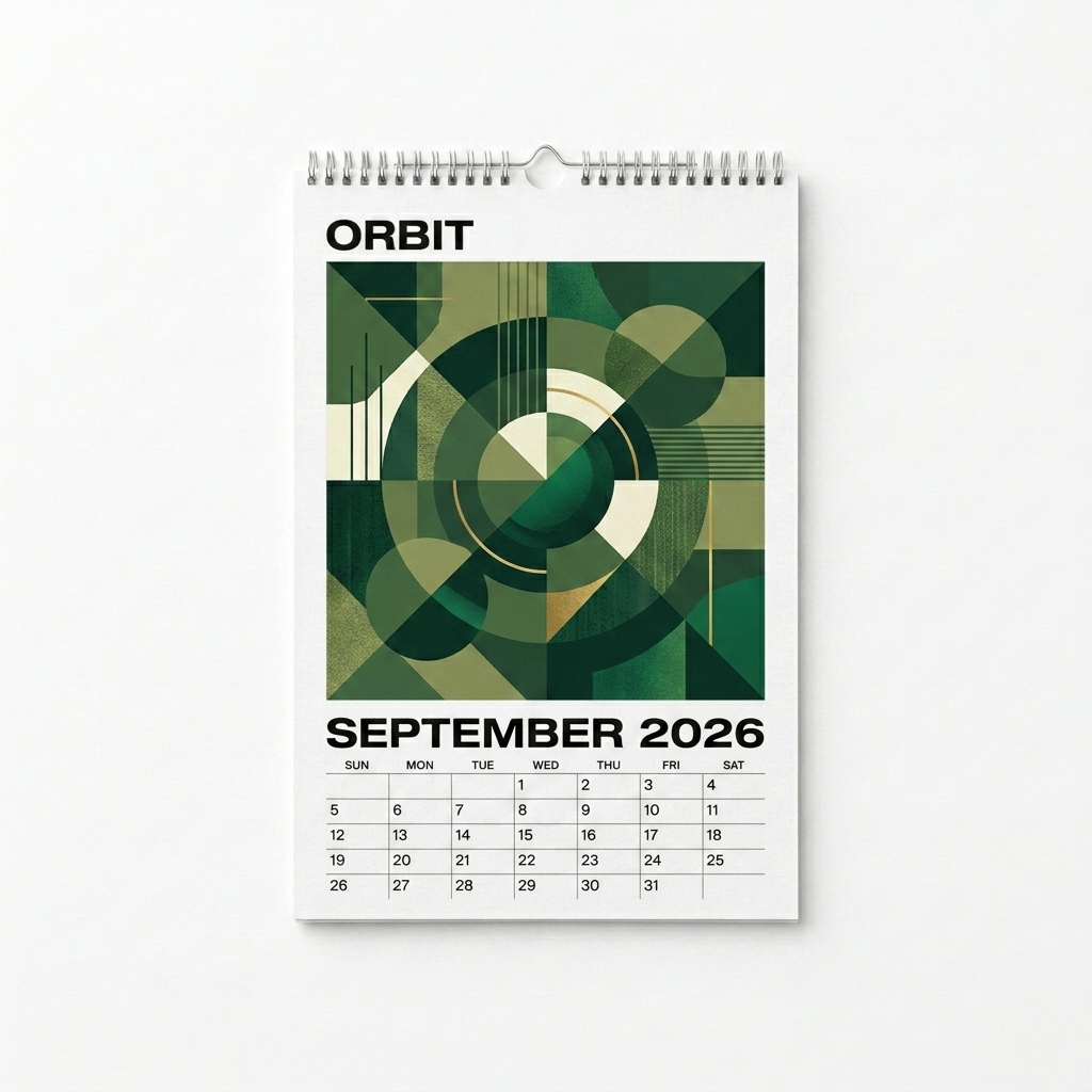 Custom Custom 2026 Wall Calendar design direction 2: Bold Abstract Art featuring the ORBIT wordmark