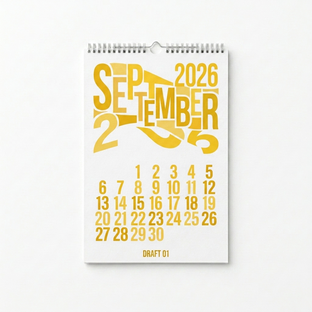 Custom Custom 2026 Wall Calendar design direction 3: Experimental Typography featuring the DRAFT 01 wordmark
