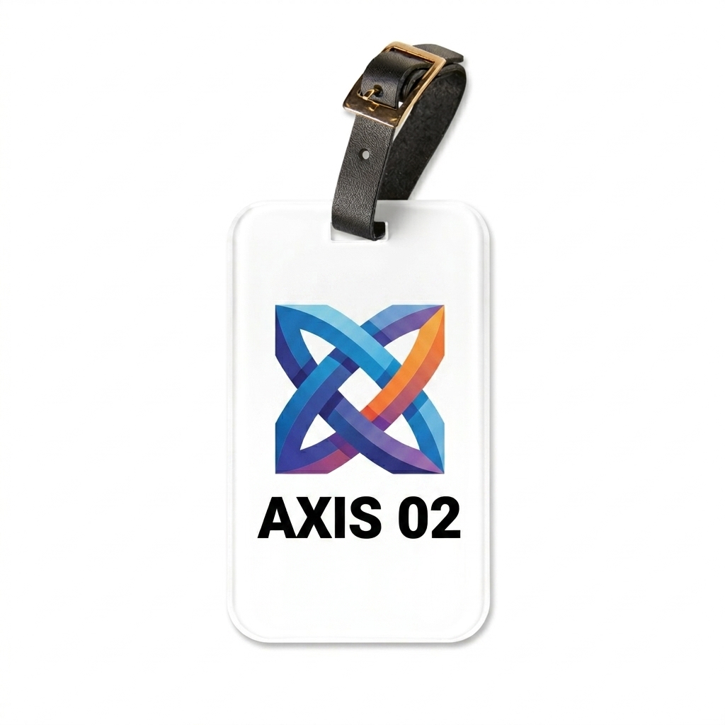 Custom Custom Acrylic Luggage Tag design direction 2: Geometric Abstract Graphic featuring the AXIS 02 wordmark
