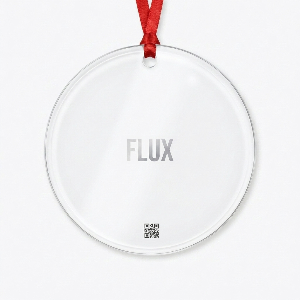 Custom Custom Acrylic Ornaments design direction 1: Minimalist Wordmark featuring the FLUX wordmark