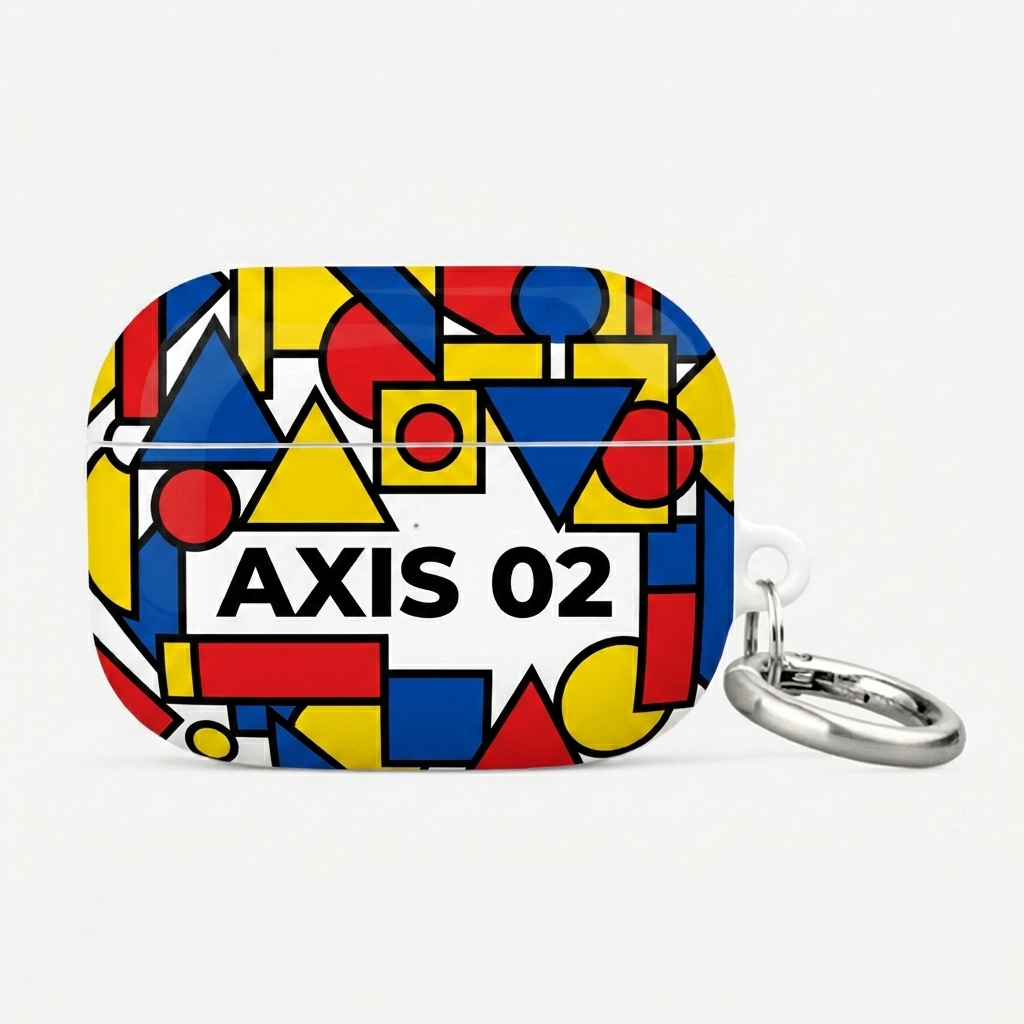 Custom Custom Earbud Case design direction 1: Abstract Geometric Print featuring the AXIS 02 wordmark