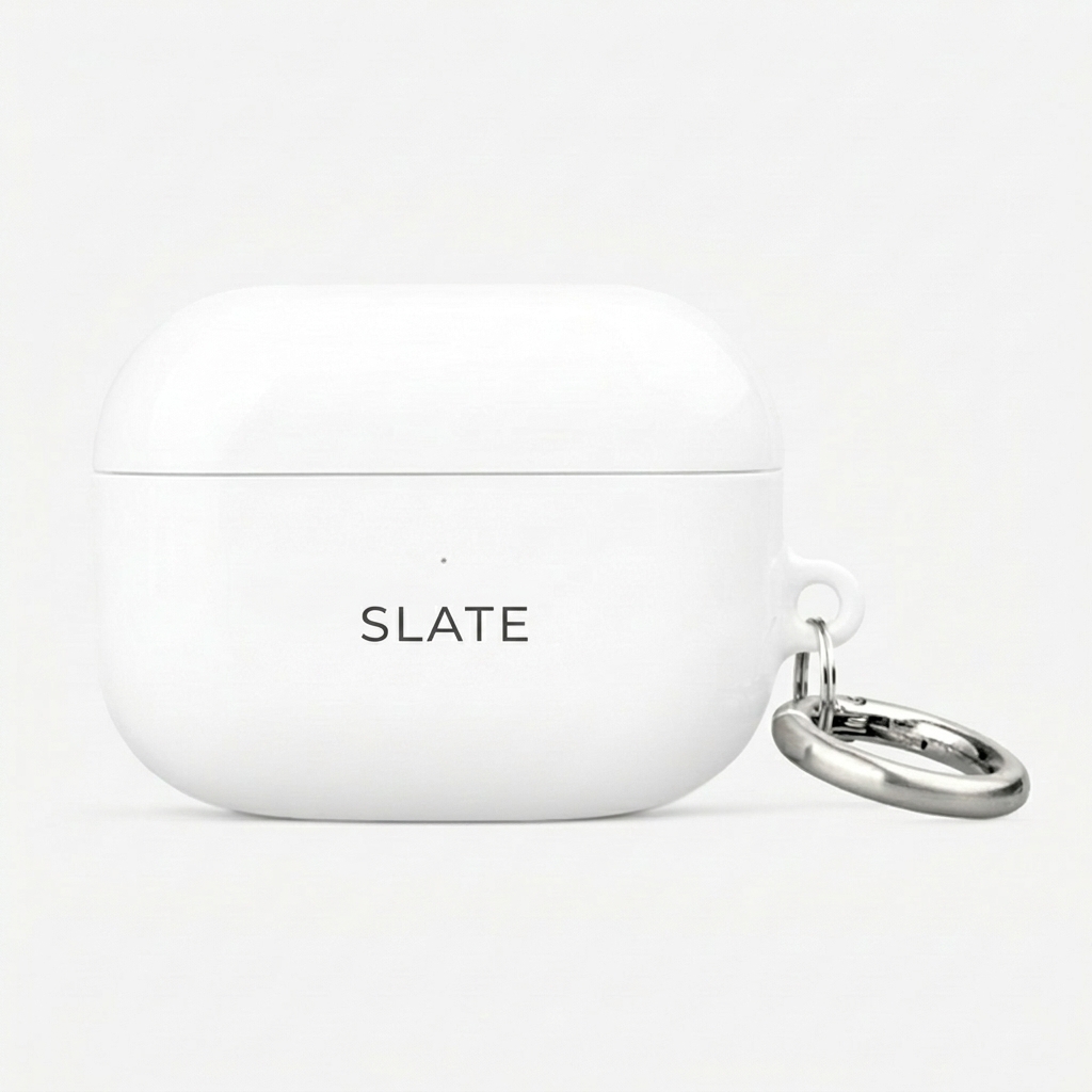 Custom Custom Earbud Case design direction 2: Minimalist Wordmark featuring the SLATE wordmark
