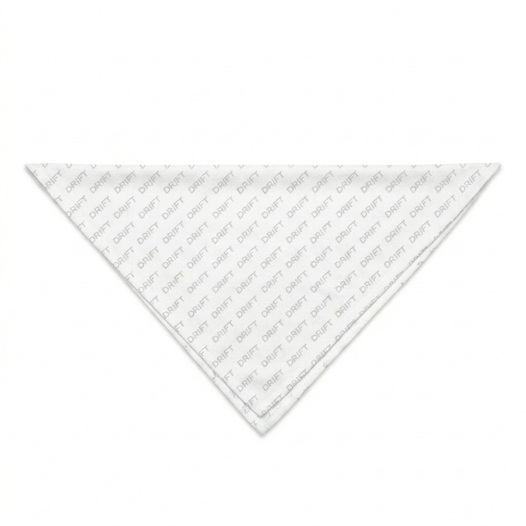 Custom All-Over Print Bandana design direction 1: Tonal Minimalist Wordmark featuring the DRIFT wordmark