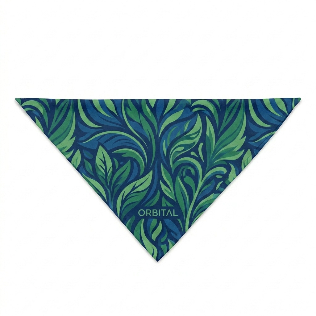 Custom All-Over Print Bandana design direction 2: Bold Abstract Botanical featuring the ORBITAL wordmark