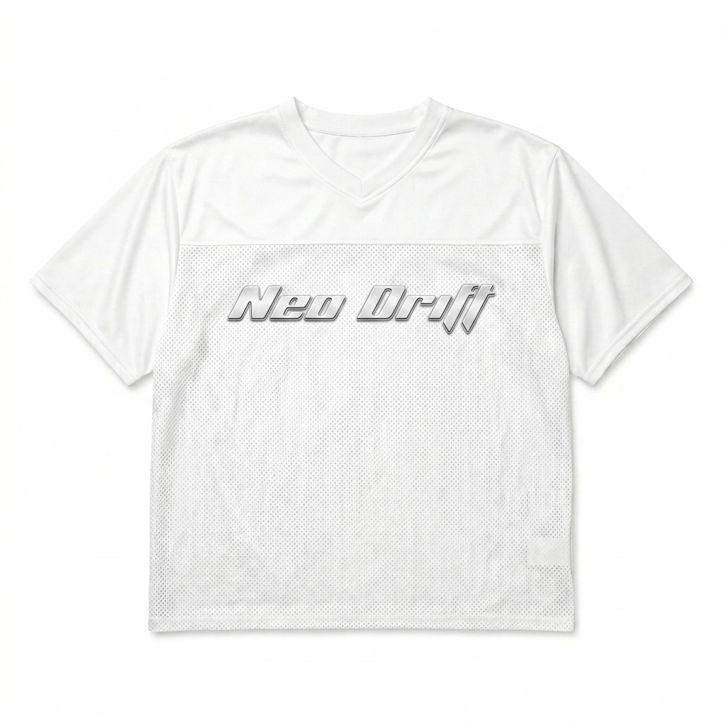 Custom All-Over Print Football Jersey design direction 3: Vaporwave Cityscape featuring the Neo Drift wordmark