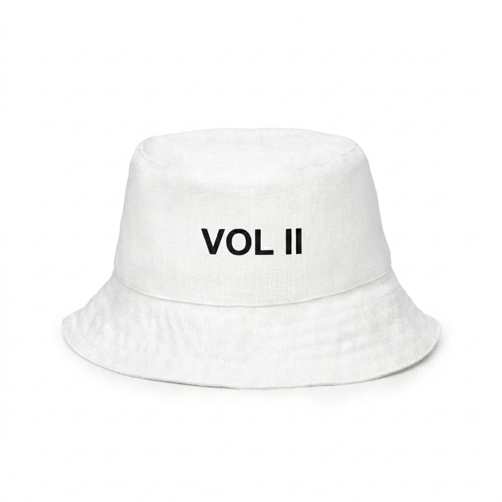 Custom All-Over Print Reversible Bucket Hat design direction 3: Monogram Repeat featuring the VOL II wordmark