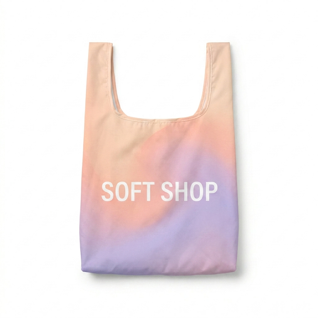 Custom Custom All-Over Print Shopping Bag design direction 3: Gradient Wave featuring the SOFT SHOP wordmark