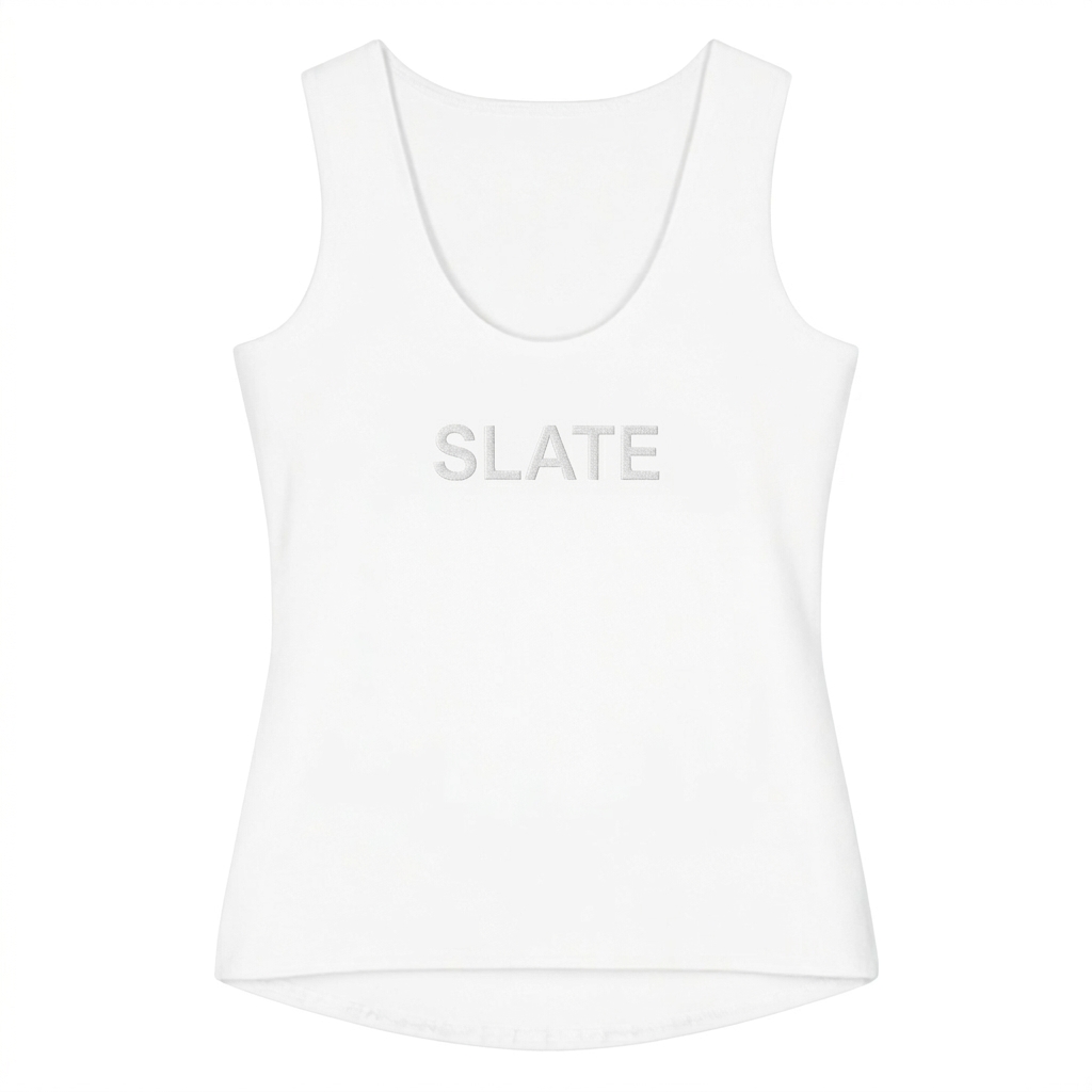 Custom All-Over Print Women's Tank Top design direction 1: Tonal Minimalist Wordmark featuring the SLATE wordmark