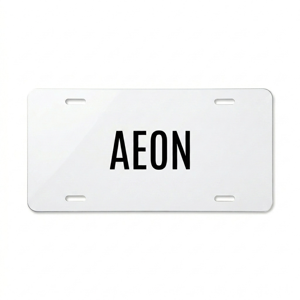 Custom Custom Aluminum Vanity Plate design direction 1: Subtle Monogram featuring the AEON wordmark