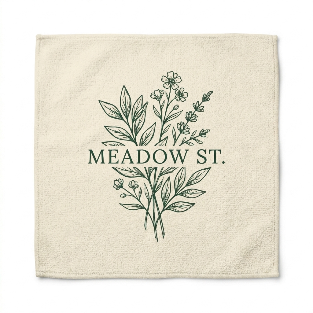 Custom Custom Area Rug design direction 2: Botanical Sketch Illustration featuring the MEADOW ST. wordmark