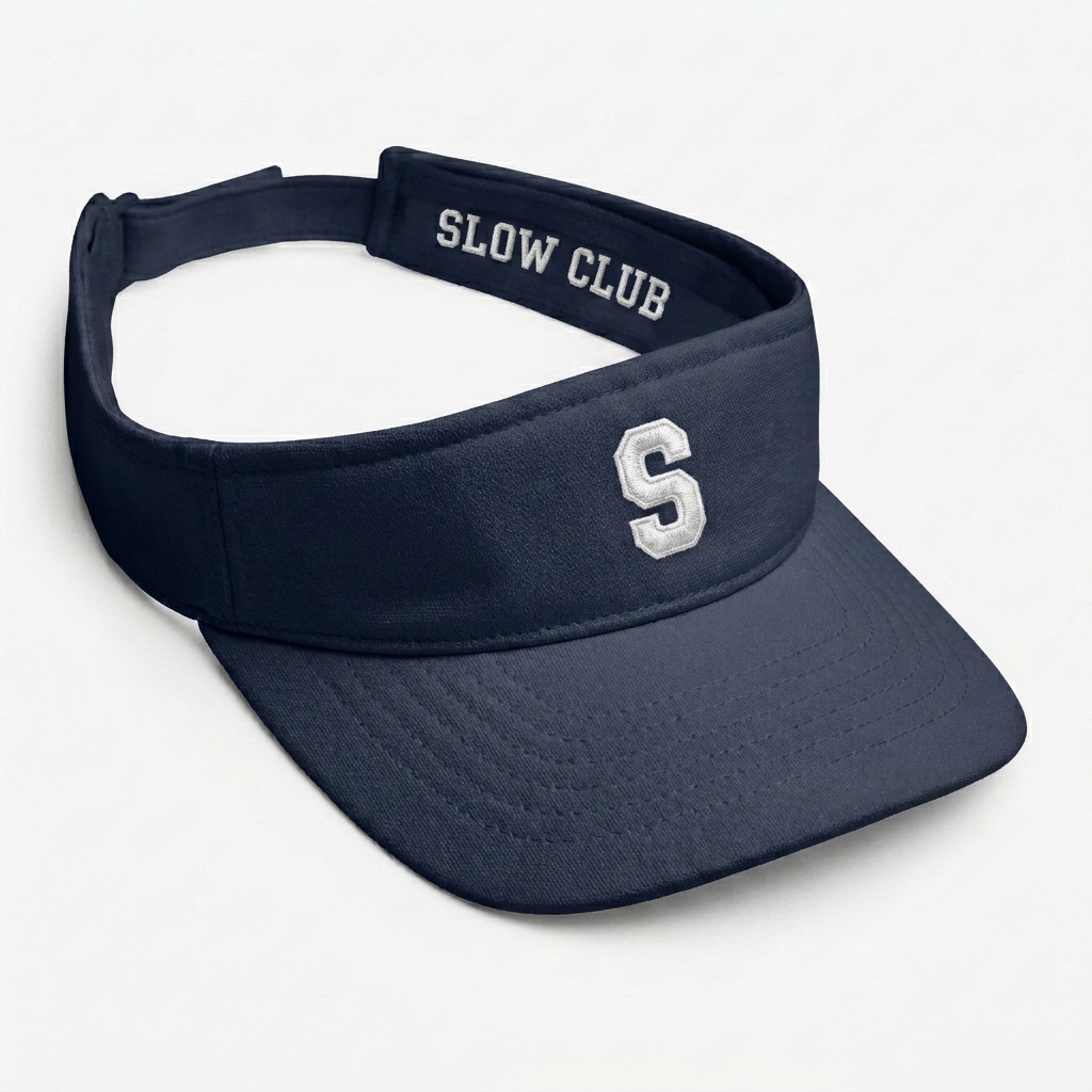 Custom Athletic Performance Visor design direction 2: Retro Collegiate Emblem featuring the SLOW CLUB wordmark
