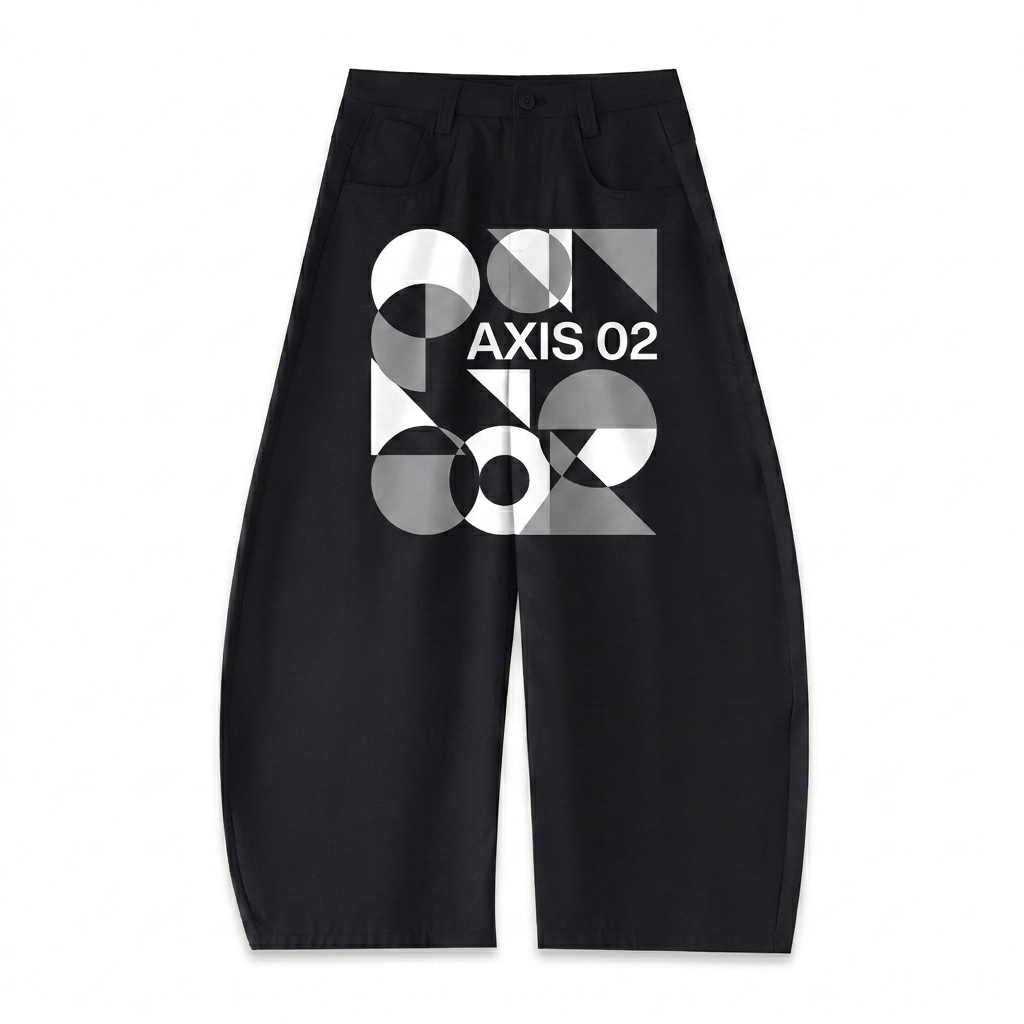 Custom Barrel Dress Pants design direction 2: Abstract Geometric Patch featuring the AXIS 02 wordmark